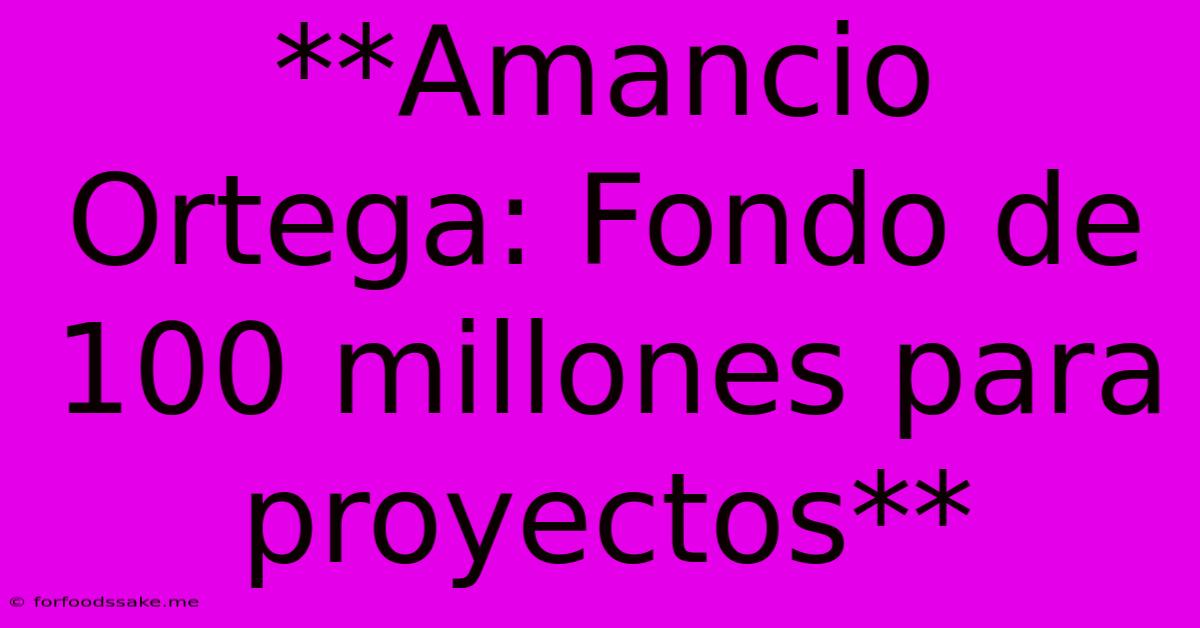 **Amancio Ortega: Fondo De 100 Millones Para Proyectos**