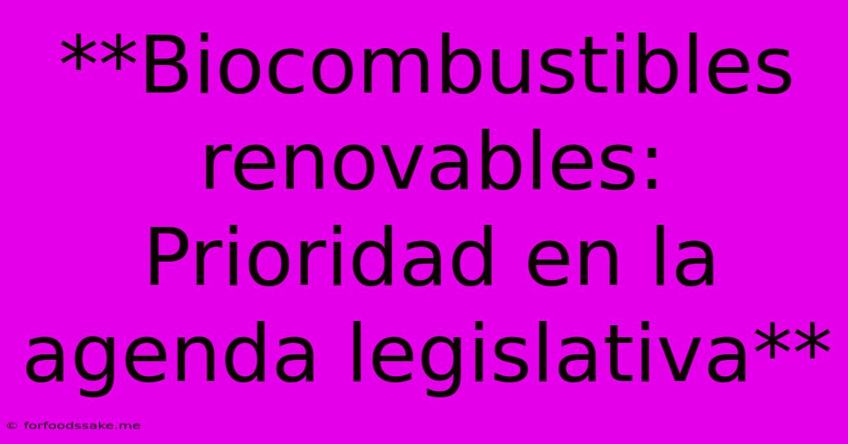 **Biocombustibles Renovables: Prioridad En La Agenda Legislativa** 