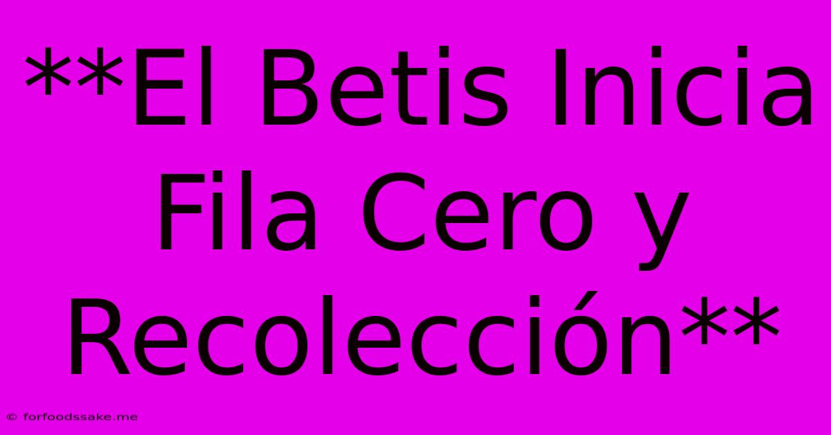 **El Betis Inicia Fila Cero Y Recolección**