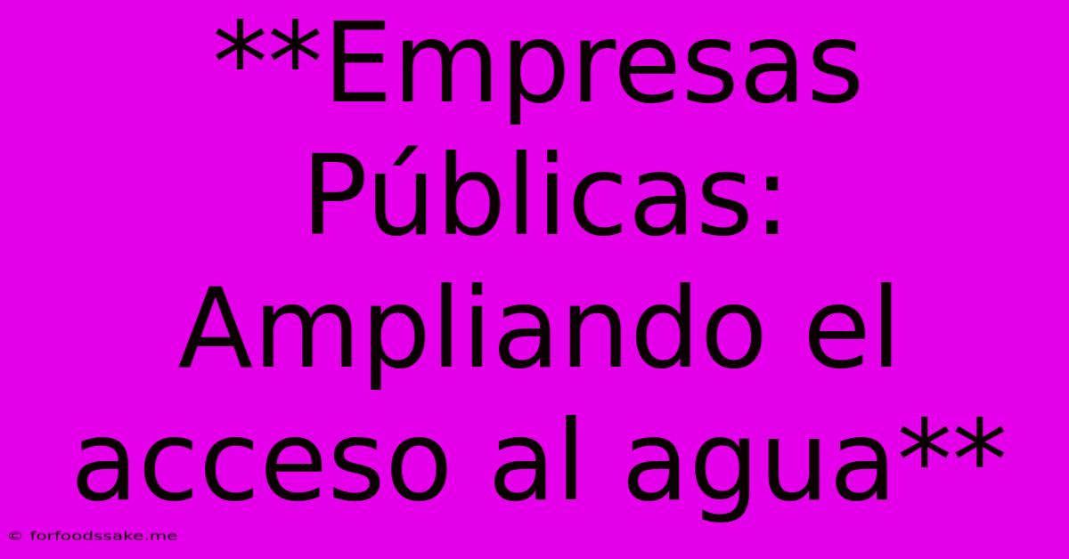 **Empresas Públicas: Ampliando El Acceso Al Agua** 