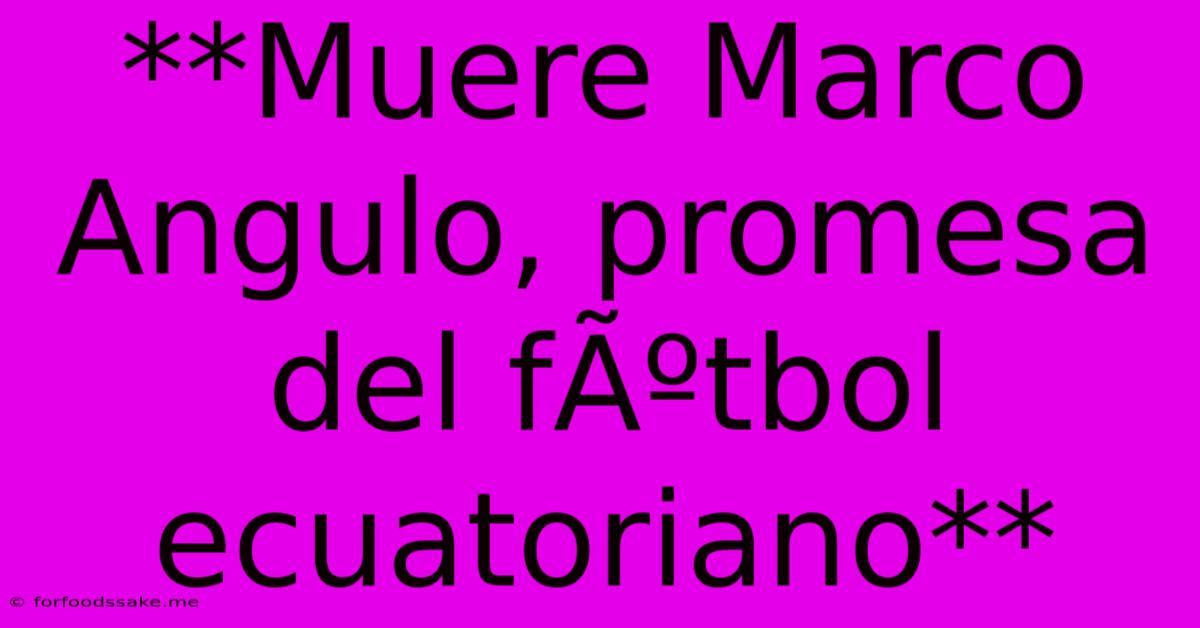 **Muere Marco Angulo, Promesa Del FÃºtbol Ecuatoriano**