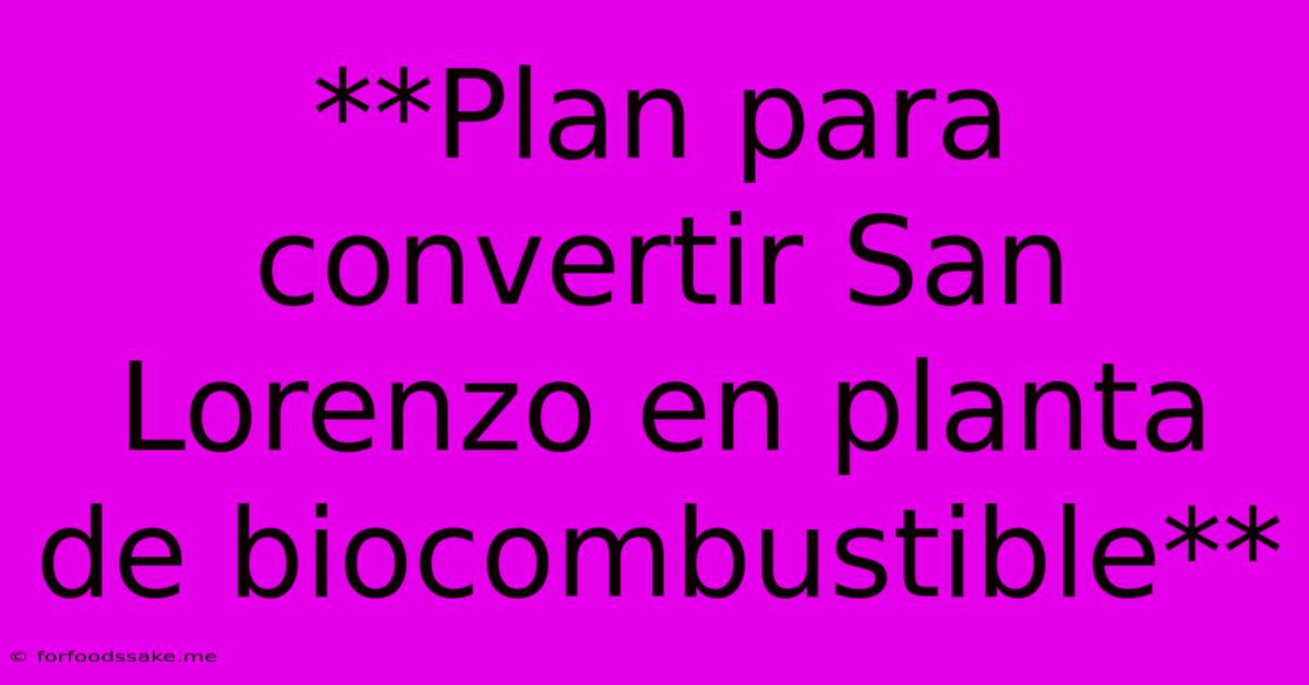 **Plan Para Convertir San Lorenzo En Planta De Biocombustible**