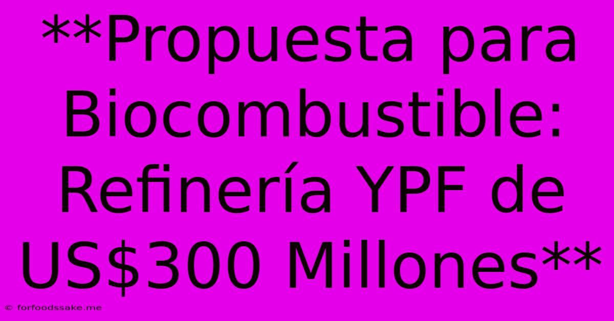 **Propuesta Para Biocombustible: Refinería YPF De US$300 Millones**