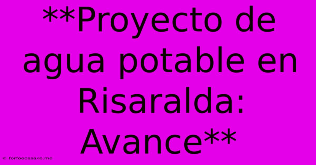 **Proyecto De Agua Potable En Risaralda: Avance**