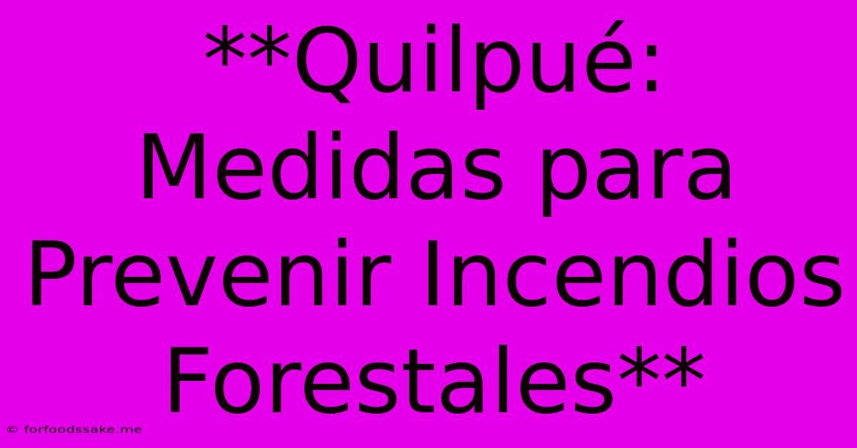 **Quilpué: Medidas Para Prevenir Incendios Forestales**