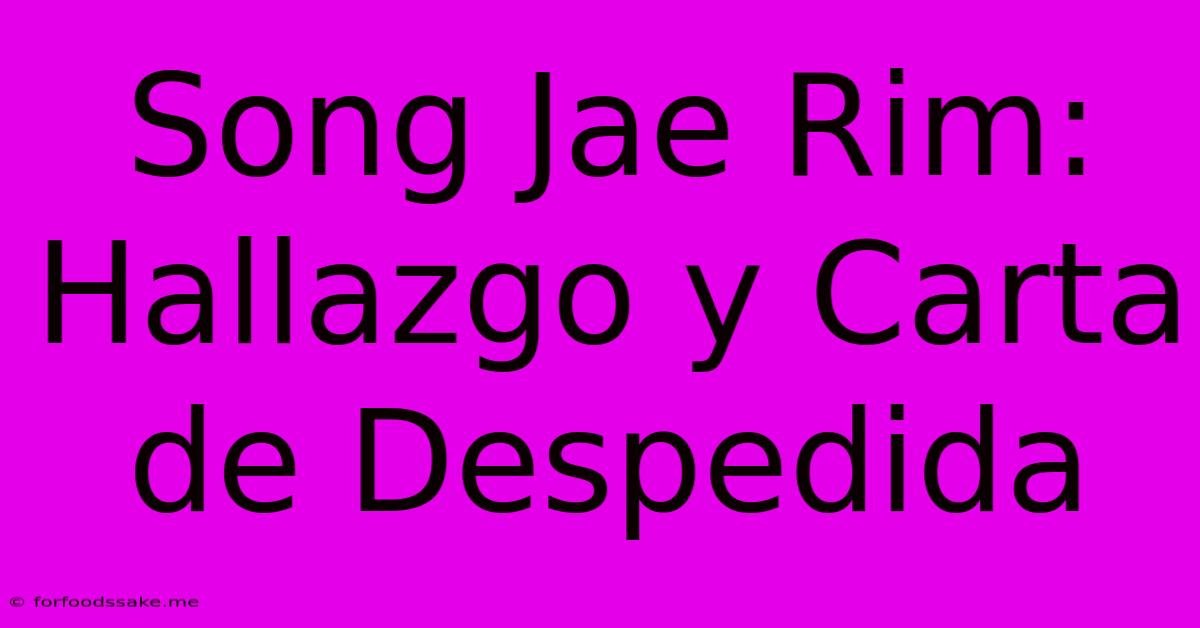 Song Jae Rim: Hallazgo Y Carta De Despedida