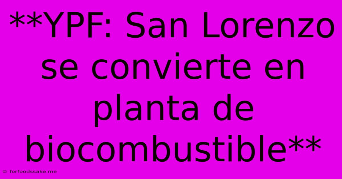 **YPF: San Lorenzo Se Convierte En Planta De Biocombustible**